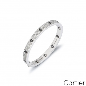 Cartier White Gold Pave Diamond & Ceramic Love Bracelet Size 16 N6032416